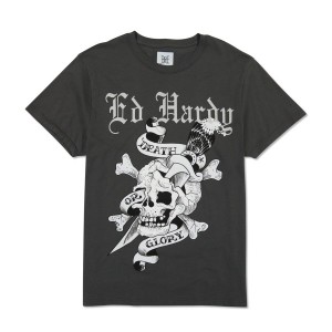 Men Ed Hardy DG Skull Tees Charcoal | UD78-Z7ZYNN