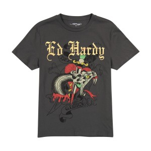 Men Ed Hardy Dagger Snake Tee Tees Charcoal | GH67-P0TCZD