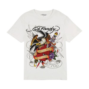 Men Ed Hardy Pierced Eagle Tee Tees White | RH01-B3OZFR