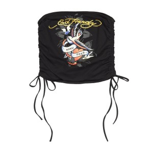 Women Ed Hardy Swallow Gathered Tube Top Tube Tops Black | ZU37-A2TBIN