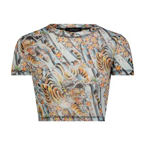 Women Ed Hardy Tiger Print Mesh Shirt Shirts Sky | UO55-N3YYUD
